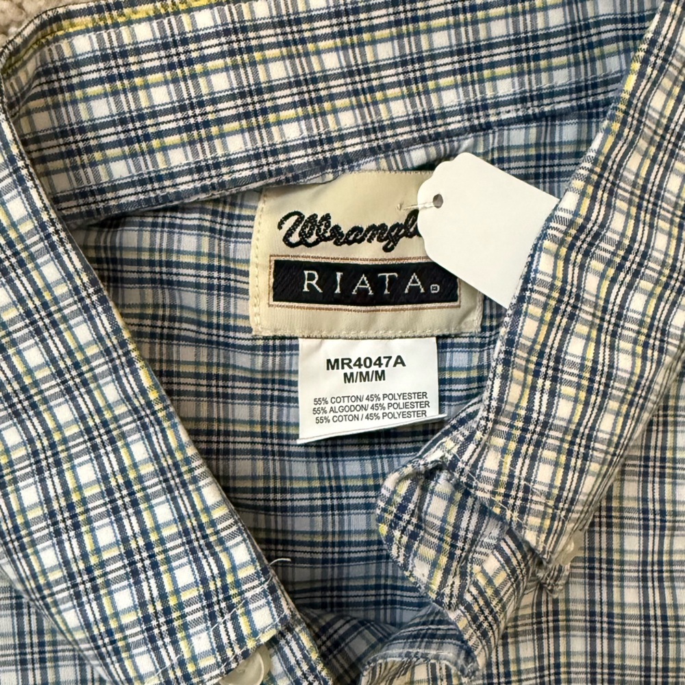 Wrangler Men's Blue Gray Plaid Button-Down Shirt, M - Picture 3 of 3